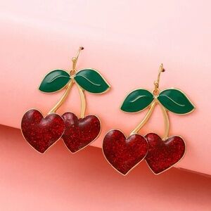 🍒 Awesome Large Heart Cherry Drop Earrings 🍒